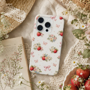 Floral vintage de fresa sin costuras cottagecore