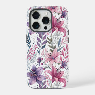 Floral Watercolor Lilies Pink purple