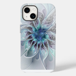 Funda Para iPhone 14 Florecer Abstracto Moderno Floral Fractal Con Azul