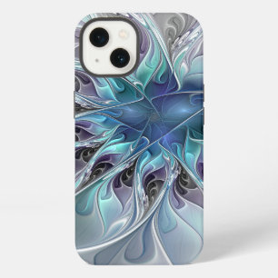 Florecer Abstracto Moderno Floral Fractal Con Azul