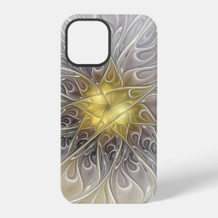 Funda Para iPhone 12 Pro Florecer con flor fractal abstracta moderna dorada