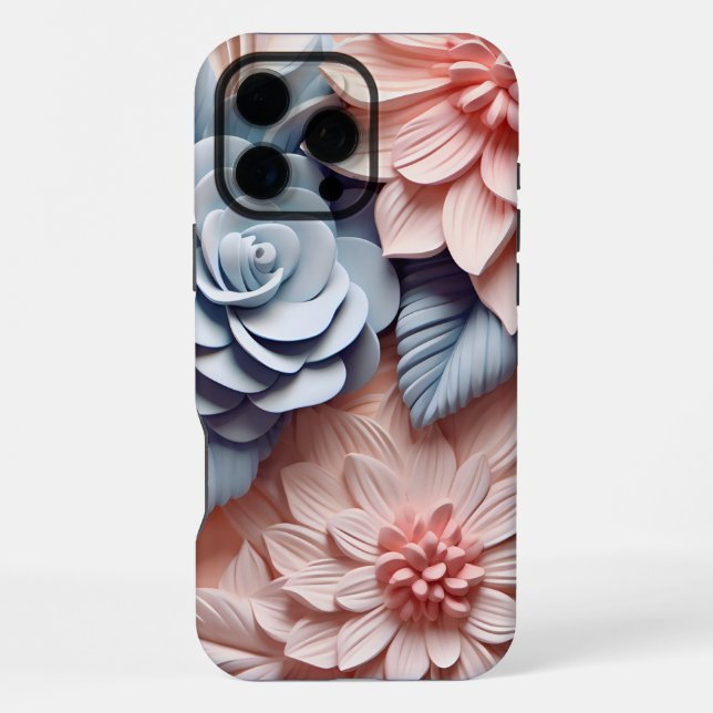 Funda Para iPhone Flores 3D rosadas y azules (Reverso )