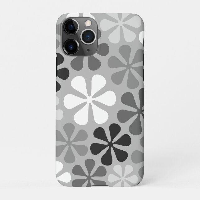 Funda Para iPhone Flores abstractas gris blanco negro (Reverso)