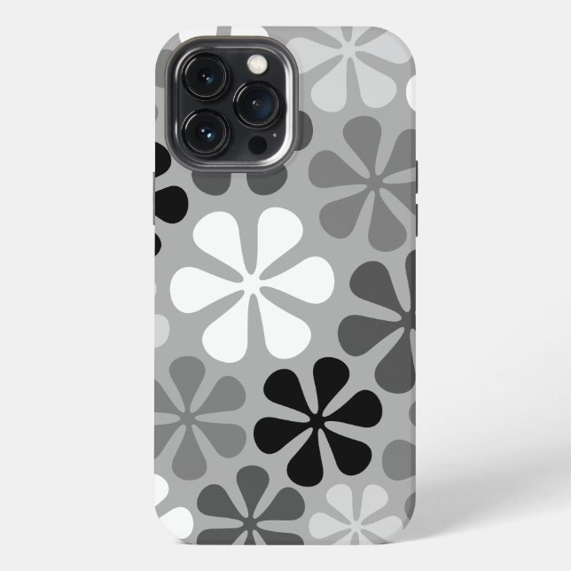 Funda Para iPhone Flores abstractas gris blanco negro (Reverso )