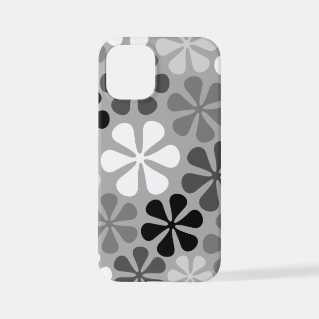 Funda Para iPhone Flores abstractas gris blanco negro (Reverso )