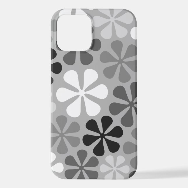 Funda Para iPhone Flores abstractas gris blanco negro (Reverso )