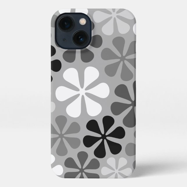 Funda Para iPhone Flores abstractas gris blanco negro (Reverso )