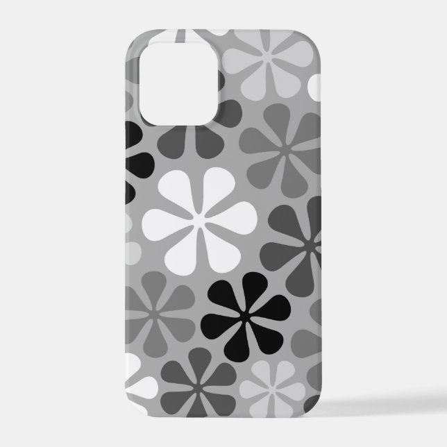Funda Para iPhone Flores abstractas gris blanco negro (Reverso )