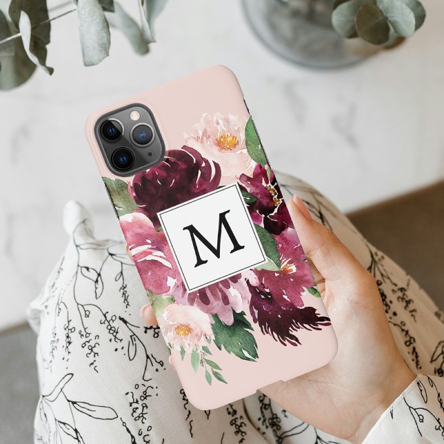 Funda Para iPhone Flores acuáticas modernas monogramadas (Subido por el creador)