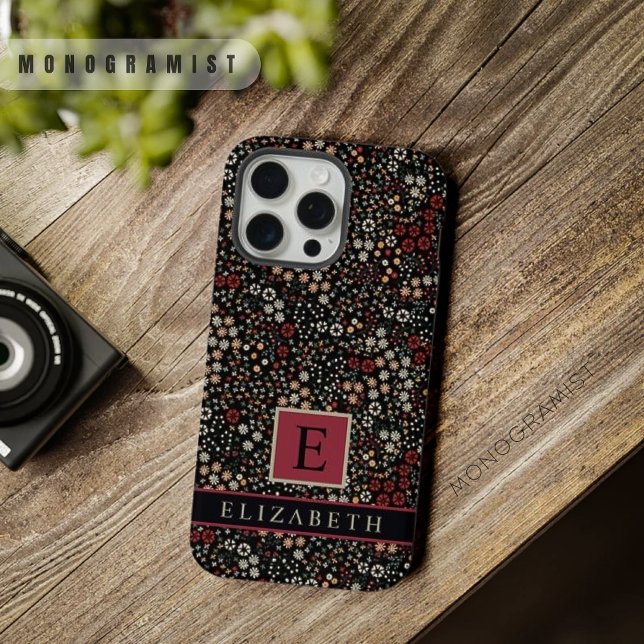 Funda Para iPhone Flores amarillas blancas rojas florales de persona (Customizable Black Floral Red White Yellow Flowers iPhone Case)