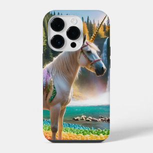 Funda Para iPhone 14 Pro Flores Arcoíris Unicornio Árboles Verdes Cascada L
