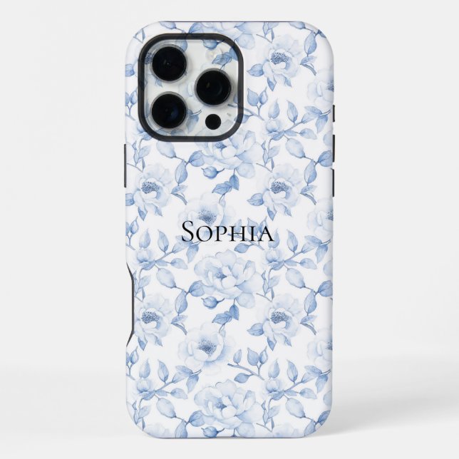 Funda Para iPhone Flores Azules Blancas Elegantes y Bonitas (Reverso )