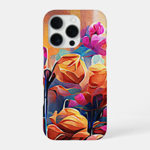 Funda Para iPhone 16 Pro Flores azules rojas Naranja de arte Abstracto flor