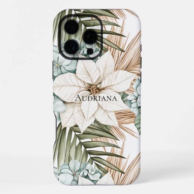 Funda Para iPhone Flores Blancas Azules Tropicales (Reverso )
