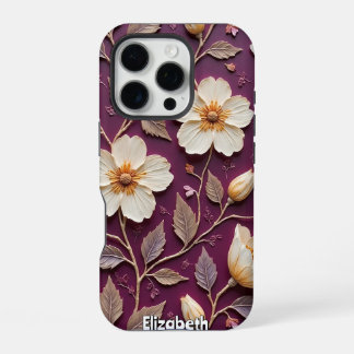 Funda Para iPhone 16 Pro Flores blancas cremosas sobre textura oscura