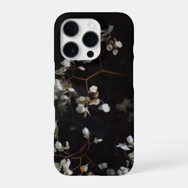 Funda Para iPhone Flores blancas melancólicas sobre fondo oscuro (Reverso)