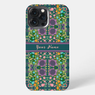 Funda Para iPhone 13 Pro Max Flores Boho Moradas Bonitas Patrón de Nombre Perso