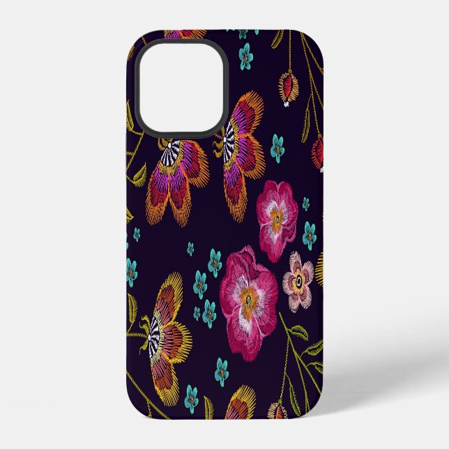 Funda Para iPhone Flores bordadas: patrón de moda sin costuras (Reverso )