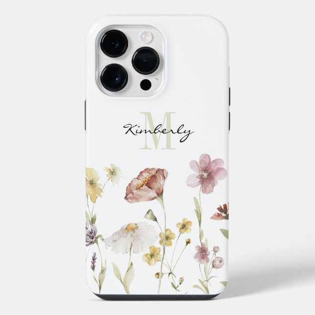 Funda Para iPhone Flores botánicas de boho con monograma (Reverso )