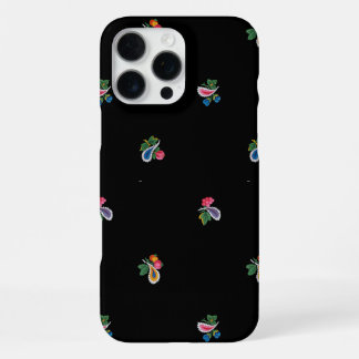 Funda Para iPhone 16 Pro Max Flores brillantes, hojas y paisley negro