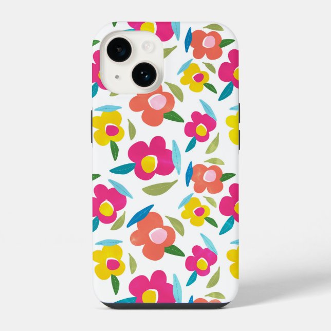 Funda Para iPhone Flores Brillantes sobre Blanco (Reverso )