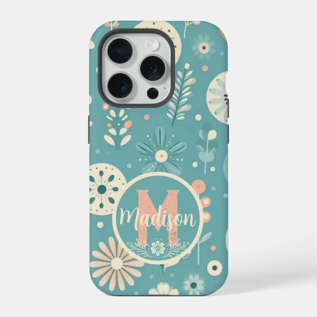 Funda Para iPhone Flores caprichosas con monograma (Reverso )