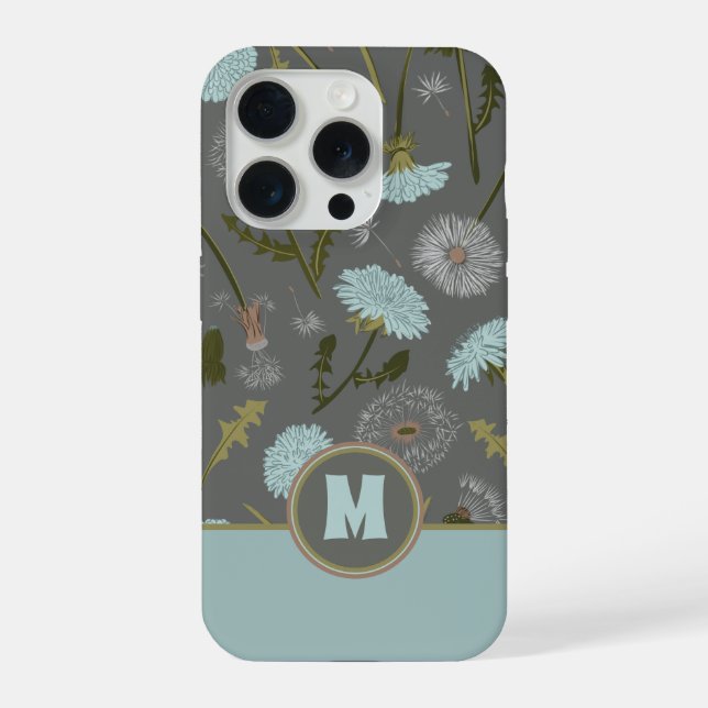 Funda Para iPhone Flores caprichosas de diente de león grises azules (Reverso )