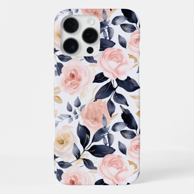 Funda Para iPhone Flores Chic Azul Rosa (Reverso )