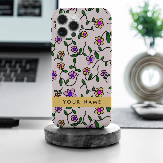 Funda Para iPhone Flores Coloridas, Fondo Rosa, Amarillo (Subido por el creador)