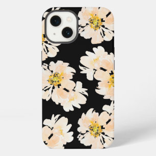 Flores de acuarela peonías sonrojadas sobre negro