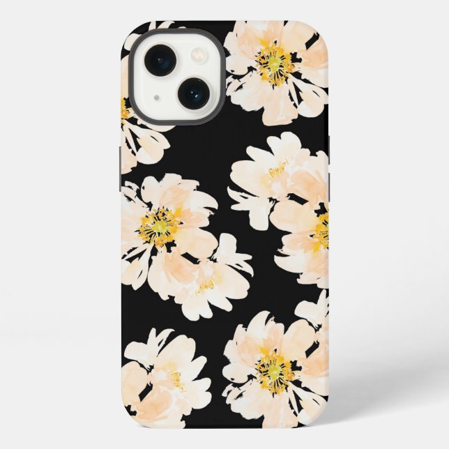 Funda Para iPhone Flores de agua ondulan las peonías sobre negro (Reverso )