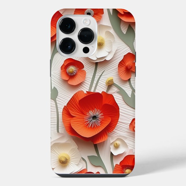 FUNDA PARA iPhone FLORES DE ANEMONO DE BLANCO ROJO DE 3-D (Reverso )