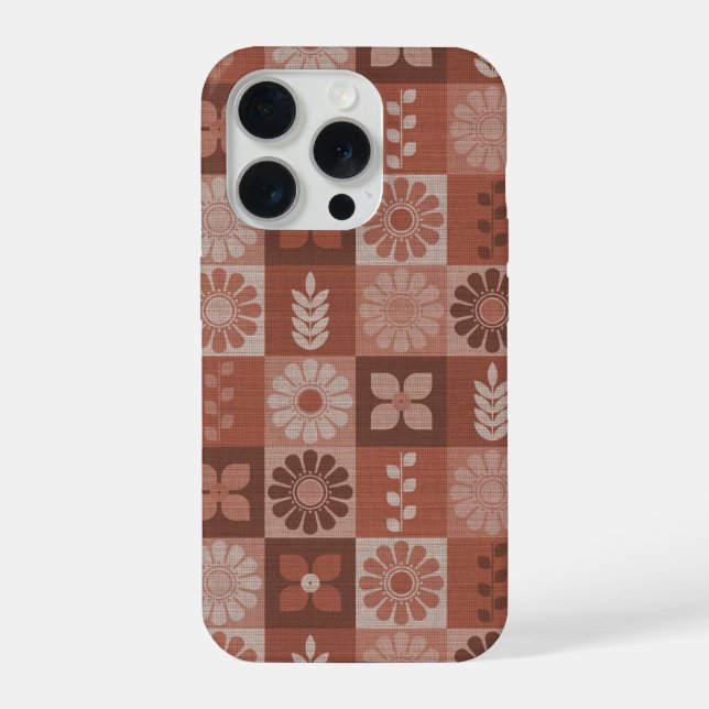 Funda Para iPhone Flores de Arpillera Marrón Rústico Patrón de Hojas (Reverso )