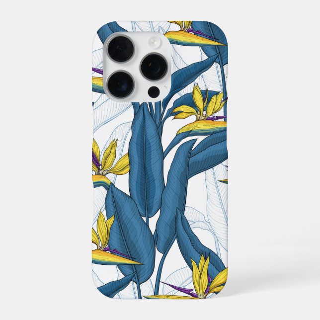 Funda Para iPhone Flores de ave del paraíso sobre blanco (Reverso)