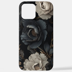 Funda Para iPhone 12 Pro Max Flores de blanco y negro