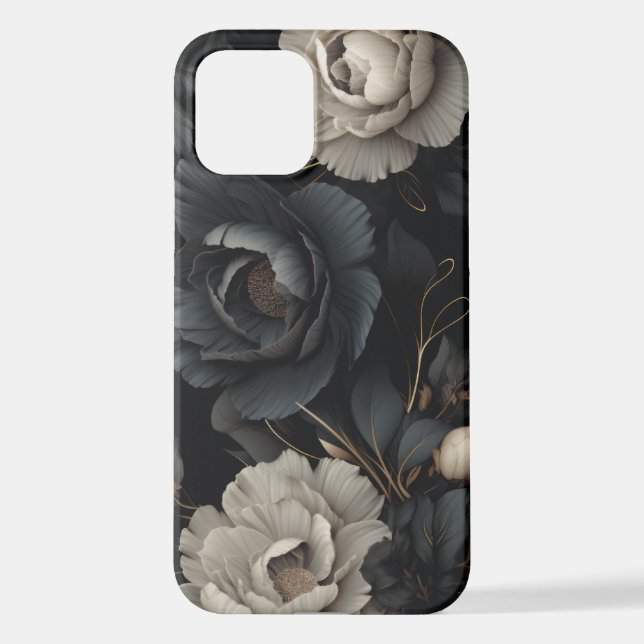 Funda Para iPhone Flores de blanco y negro (Reverso )