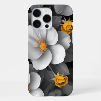 Funda Para iPhone 16 Pro Max Flores de Brillo Dorado