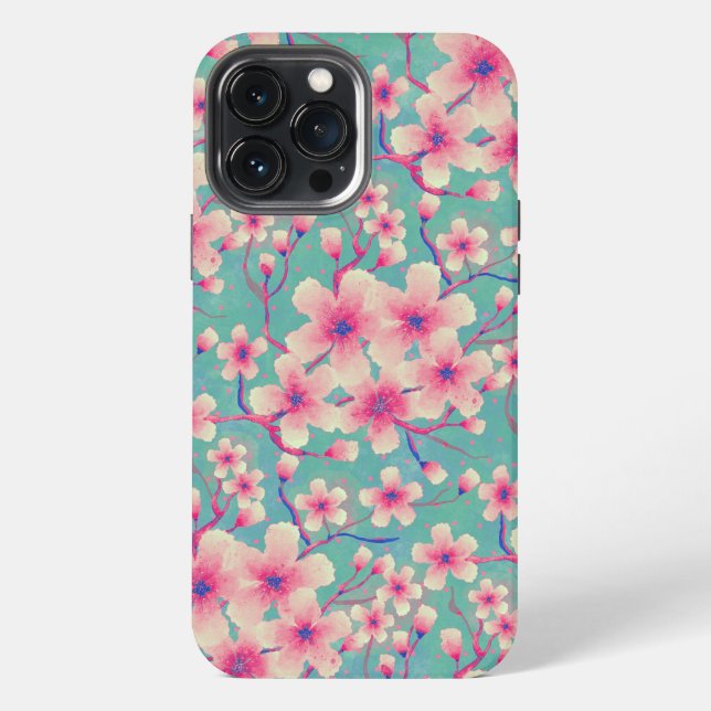 Funda Para iPhone Flores de cerezo verdes en primavera (Reverso )