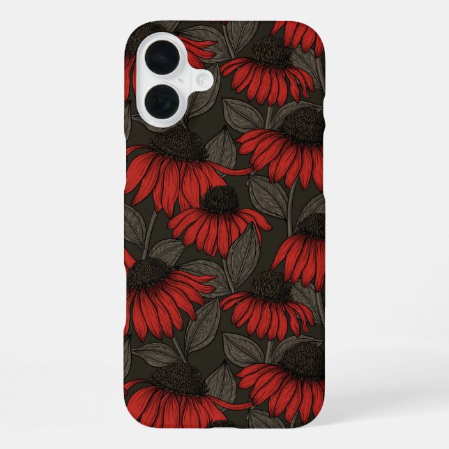 Funda Para iPhone Flores de cono rojas sobre marrón (Reverso )