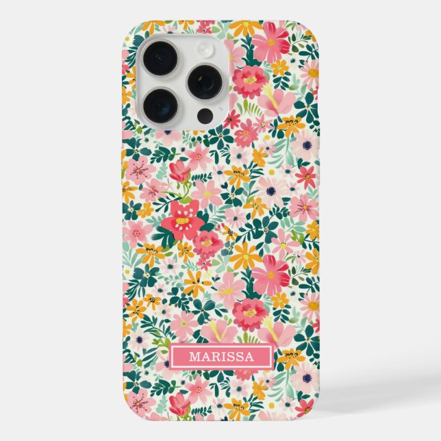 Funda Para iPhone Flores de Coral Ditsy Monogramadas (Reverso )