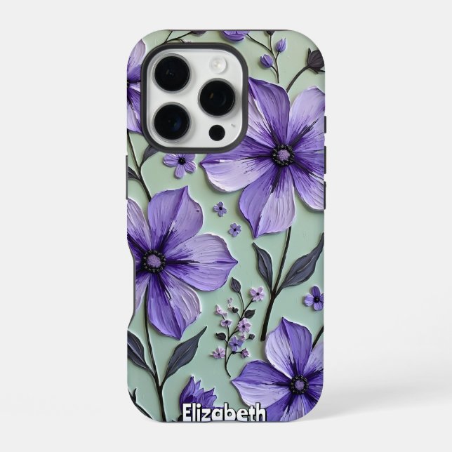 Funda Para iPhone Flores de Cosmos en un Lienzo Azul (Reverso )