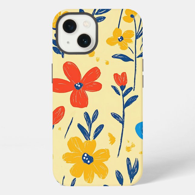 Funda Para iPhone Flores de crayón y mariposa (Reverso )