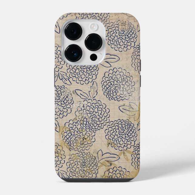 Funda Para iPhone Flores de Crisantemo Japonesas Vintage Estresadas (Reverso )
