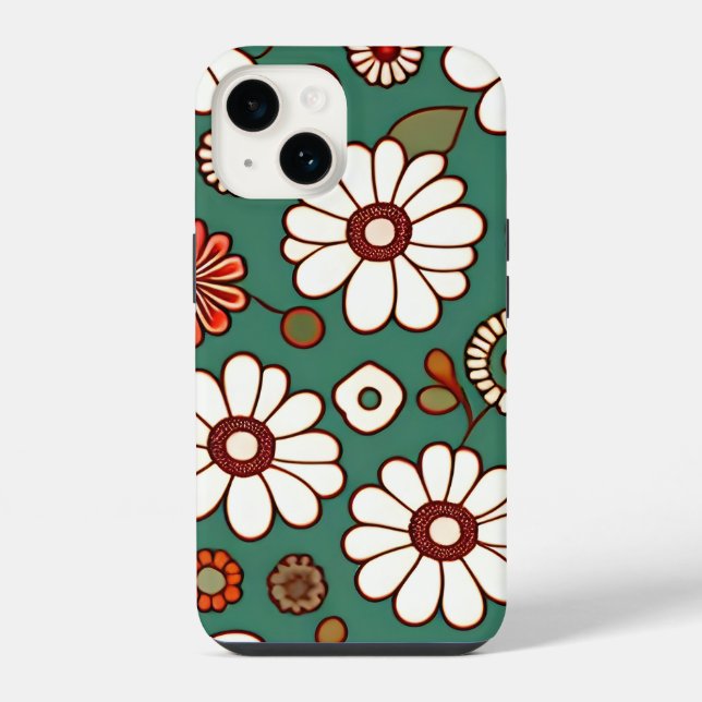 Funda Para iPhone Flores de época en un fondo verde (Reverso )