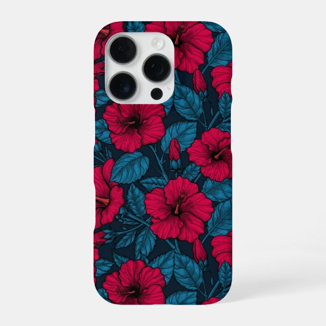 Funda Para iPhone Flores de hibiscos rojos (Reverso)