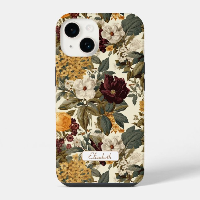 Funda Para iPhone Flores de hidrangeas de época elegantes (Reverso )