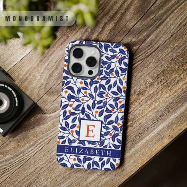 Funda Para iPhone Flores de hojas azules florales blancas de persona (Customizable White Floral Blue Leaves Flowers iPhone Case)