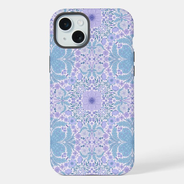 Funda Para iPhone Flores de jardín retro en azul y violeta (Reverso )