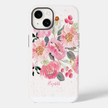 Flores de jardín rosado acuarela