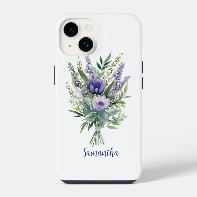 Funda Para iPhone Flores de lavanda moradas personalizadas eucalipto (Reverso )